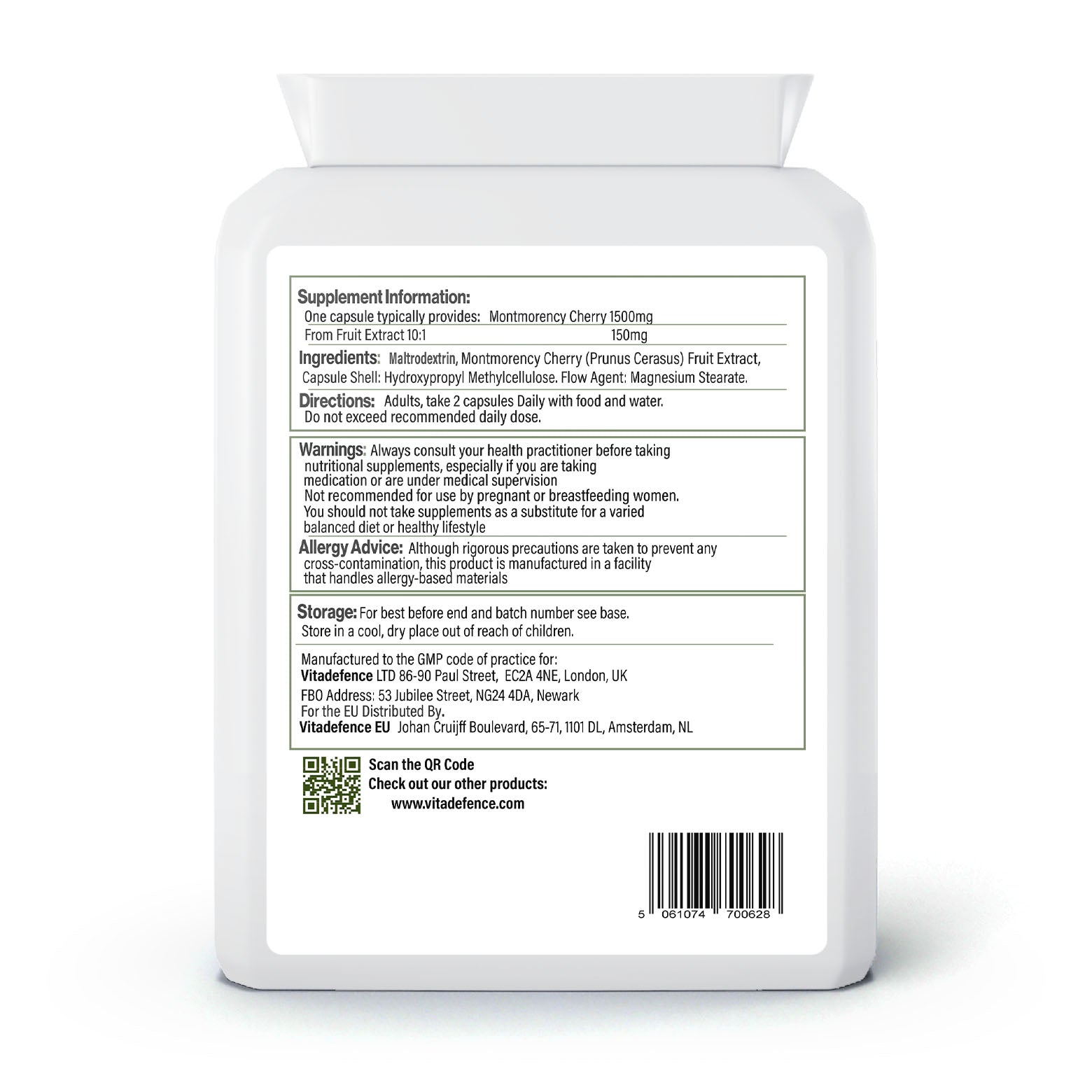 Montmorency | Pure Cherry Extract 1500mg – 90 Capsules -  Vitadefence® - Vitadefence®
