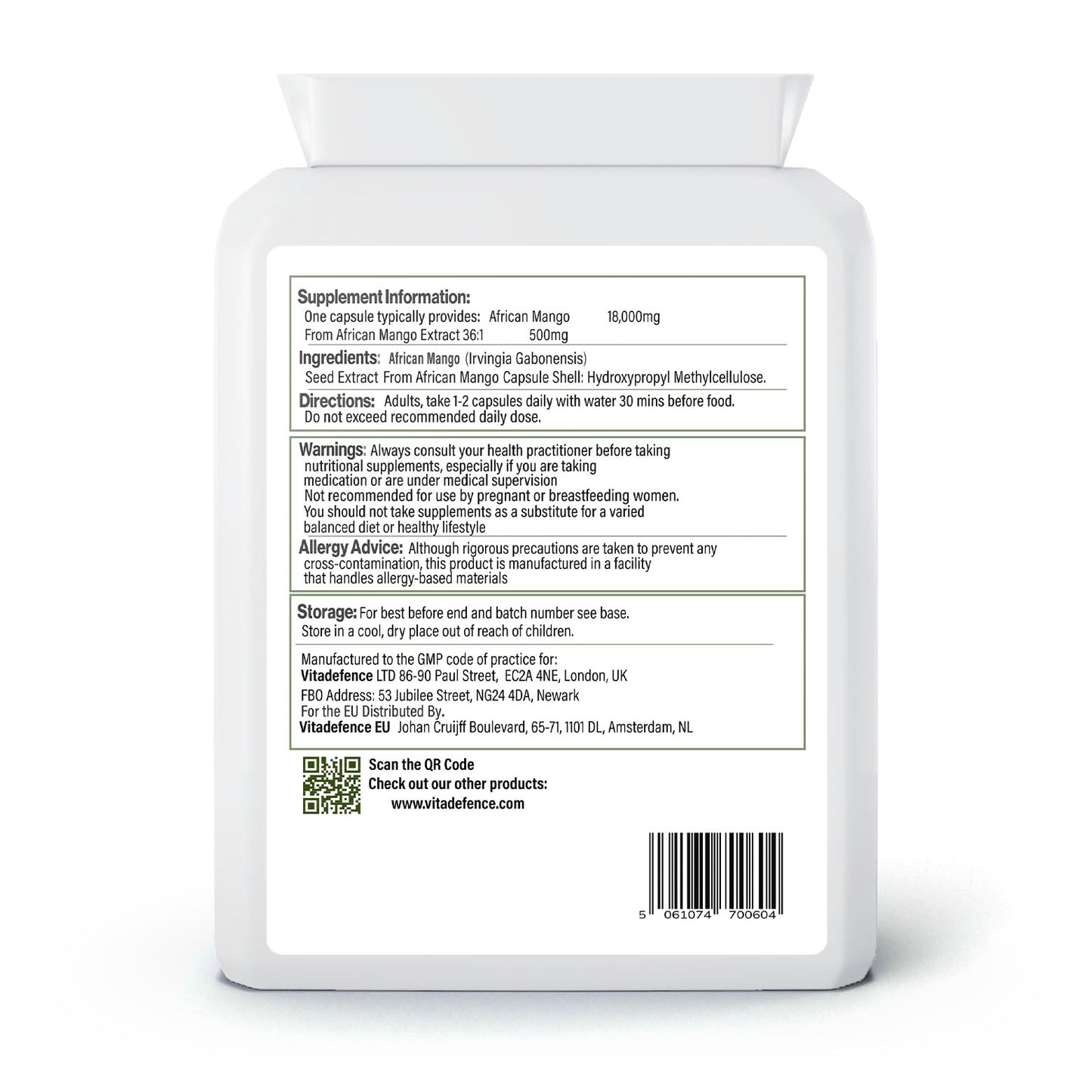 African Mango 2-Pack | Concentrated Seed Extract 500mg – 120 Capsules (2 x 60) -  Vitadefence® - Vitadefence®
