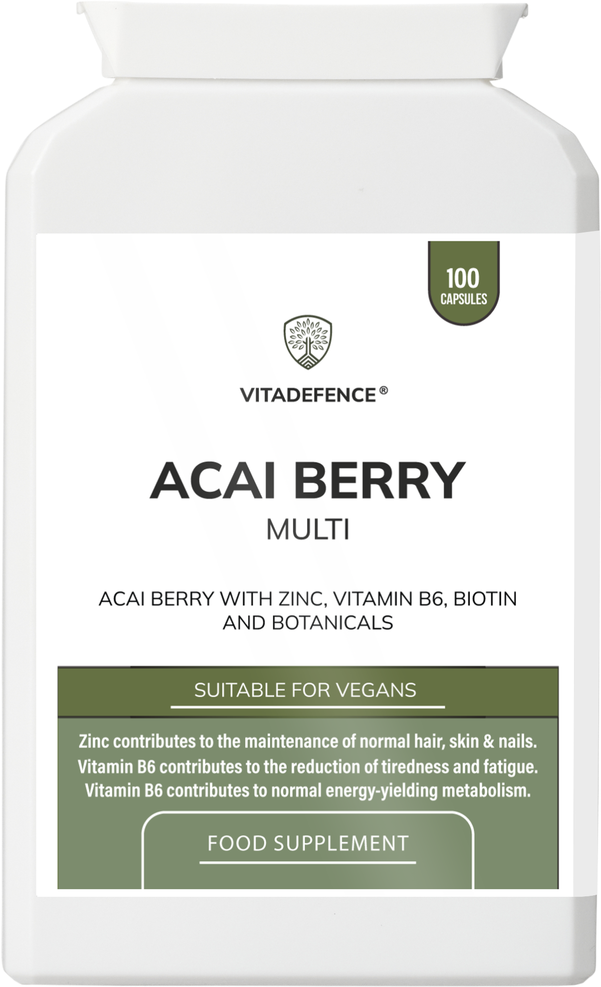 Acai Berry Capsules | With Vitamin B6, Zinc & Biotin – 100 Vegan Capsules -  Vitadefence® - Vitadefence®
