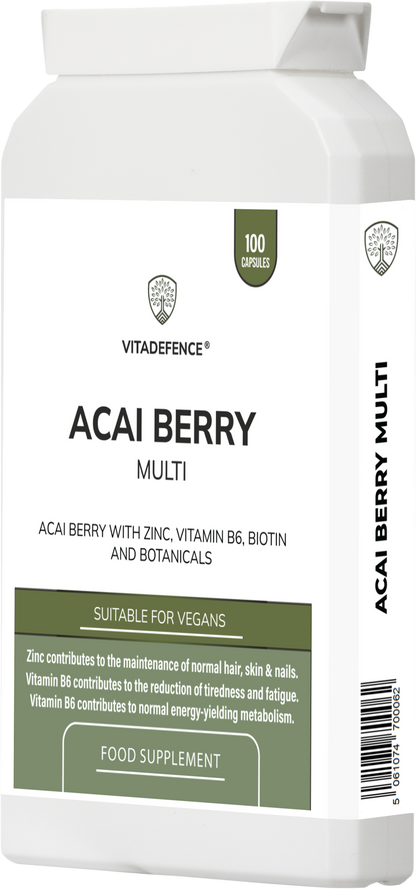Acai Berry Capsules | With Vitamin B6, Zinc & Biotin – 100 Vegan Capsules -  Vitadefence® - Vitadefence®
