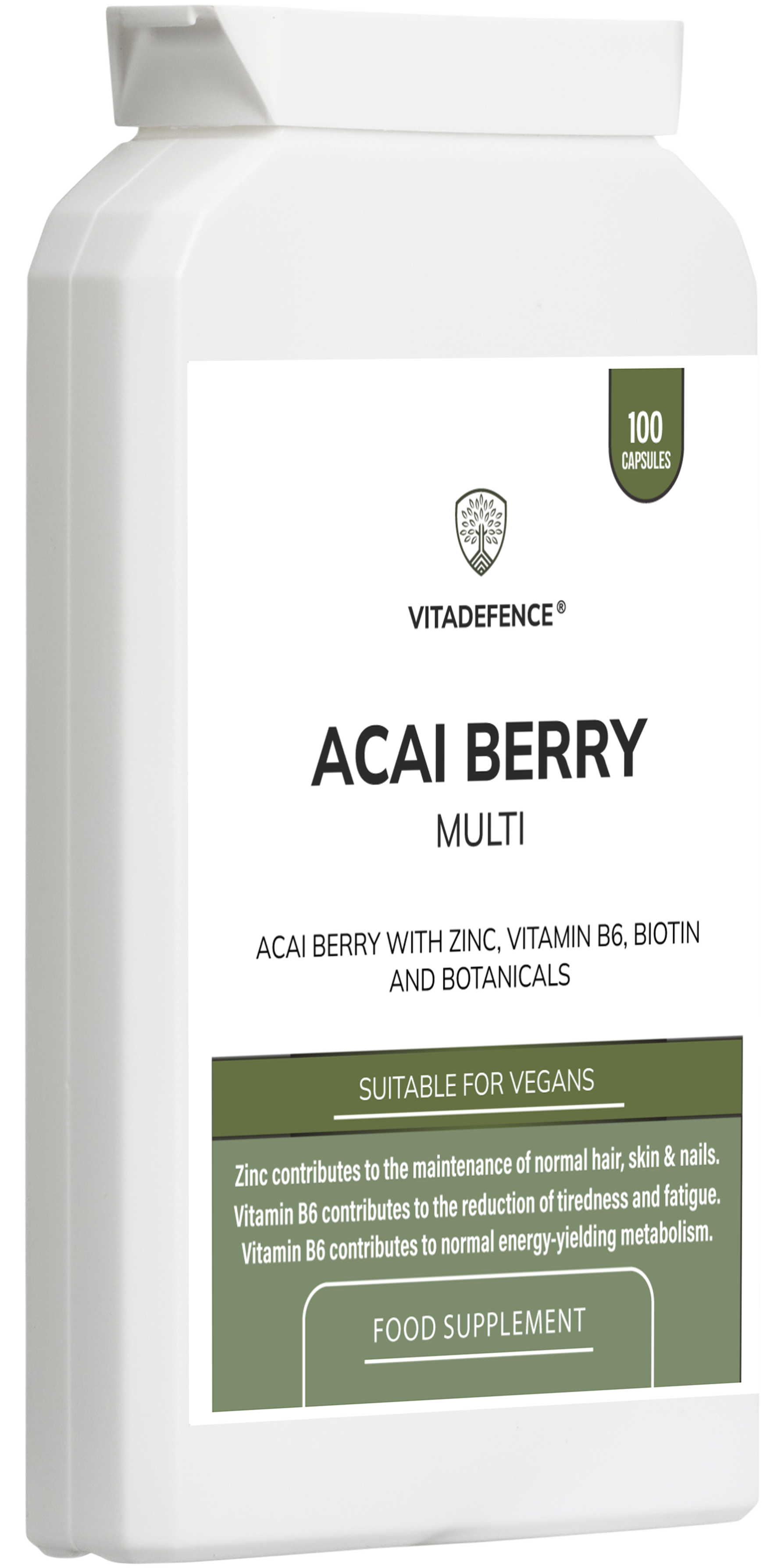 Acai Berry Capsules | With Vitamin B6, Zinc & Biotin – 100 Vegan Capsules -  Vitadefence® - Vitadefence®
