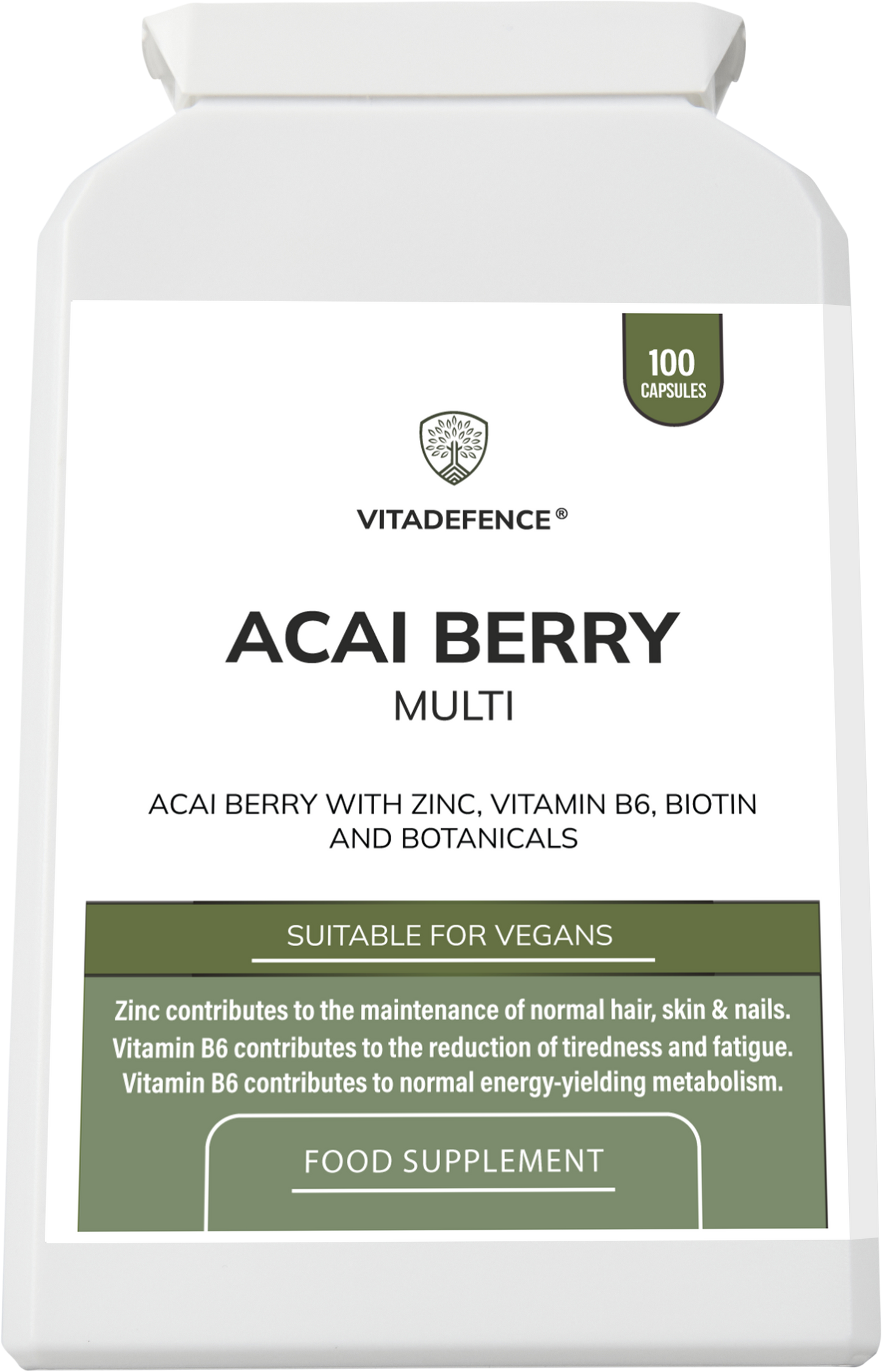 Acai Berry Capsules | With Vitamin B6, Zinc & Biotin – 100 Vegan Capsules -  Vitadefence® - Vitadefence®
