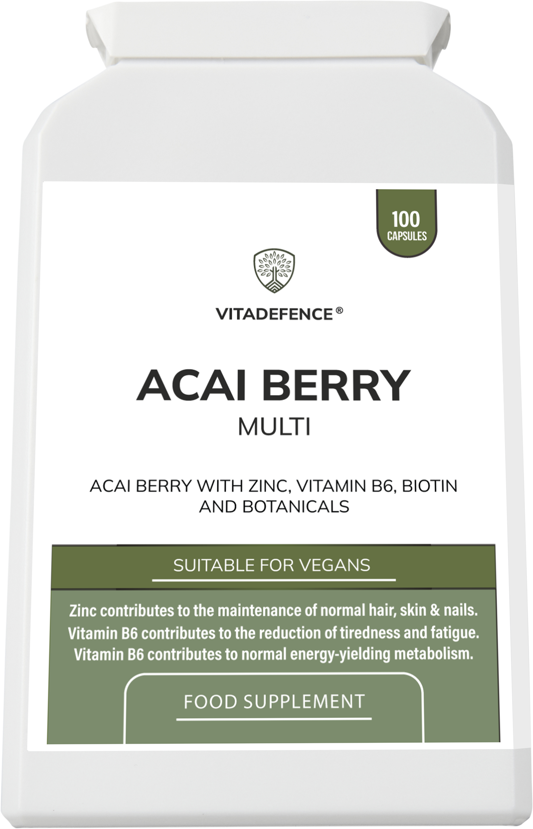 Acai Berry Capsules | With Vitamin B6, Zinc & Biotin – 100 Vegan Capsules -  Vitadefence® - Vitadefence®
