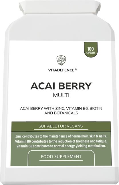Acai Berry Capsules | With Vitamin B6, Zinc & Biotin – 100 Vegan Capsules -  Vitadefence® - Vitadefence®
