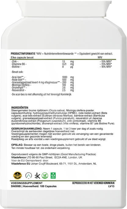 Acai Berry Capsules | With Vitamin B6, Zinc & Biotin – 100 Vegan Capsules -  Vitadefence® - Vitadefence®
