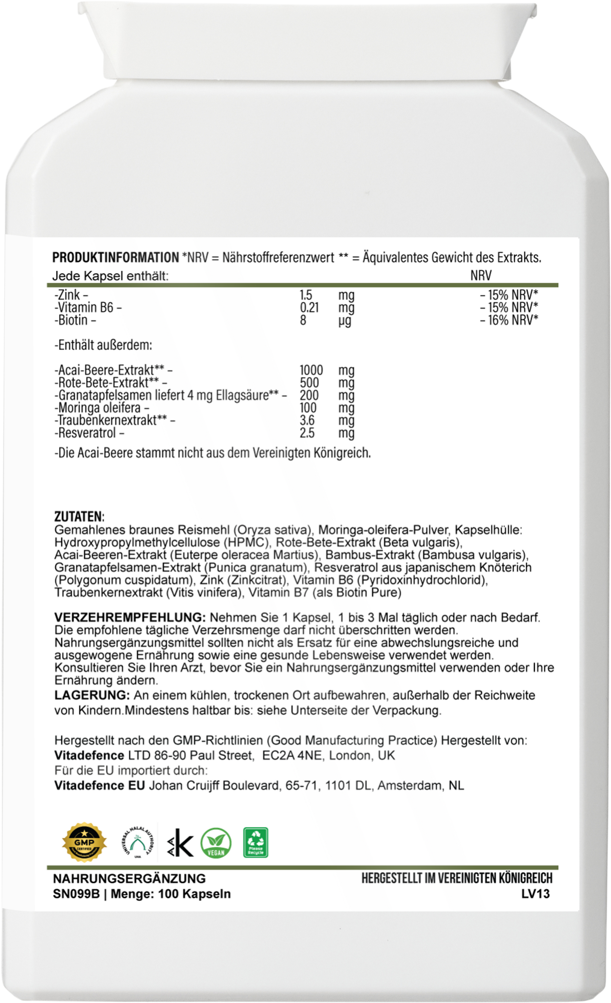 Acai Berry Capsules | With Vitamin B6, Zinc & Biotin – 100 Vegan Capsules -  Vitadefence® - Vitadefence®
