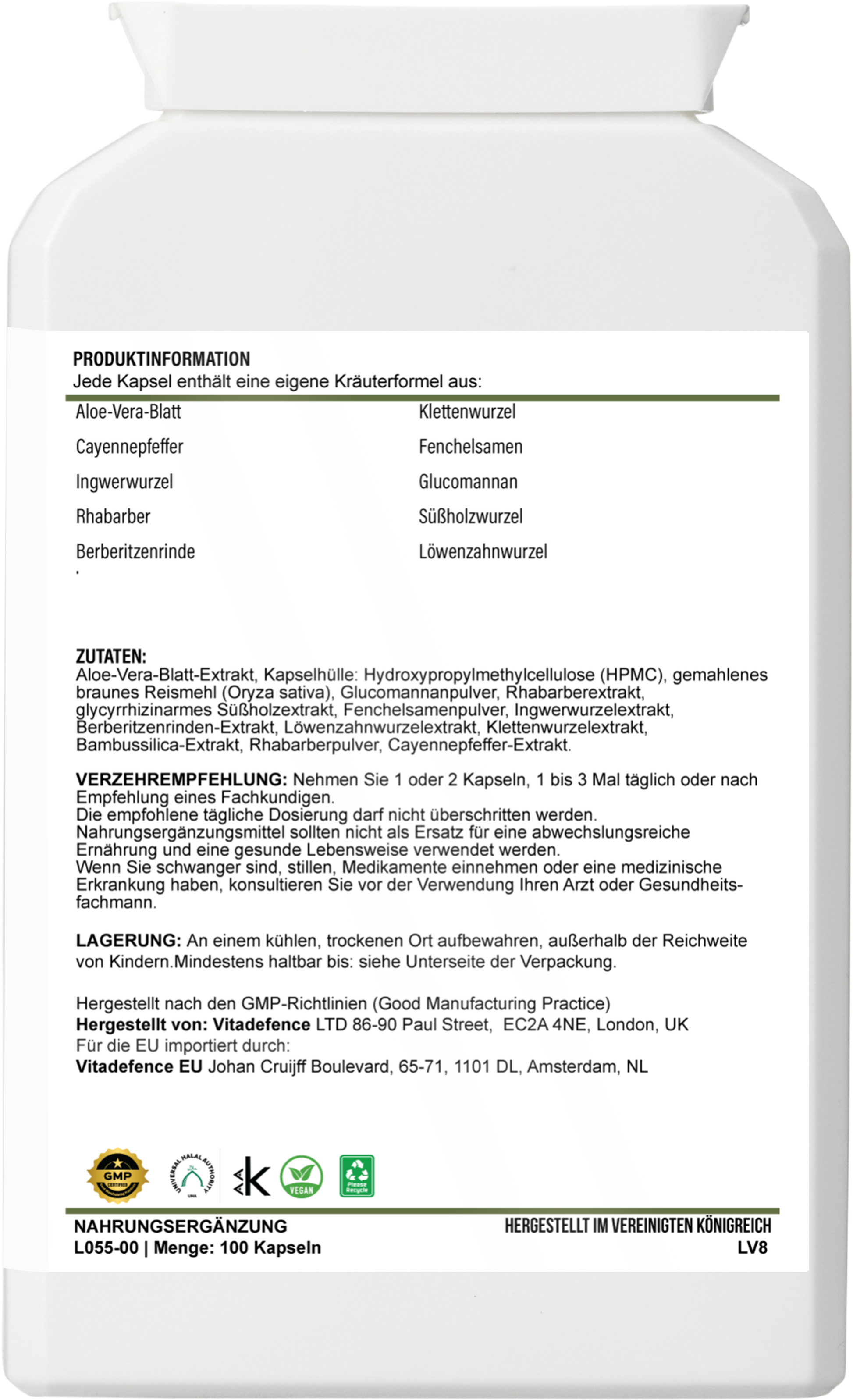 Aloe Vera Capsules | With Rhubarb, Fennel, Ginger & Botanicals – 100 Vegan Capsules -  Vitadefence® - Vitadefence®
