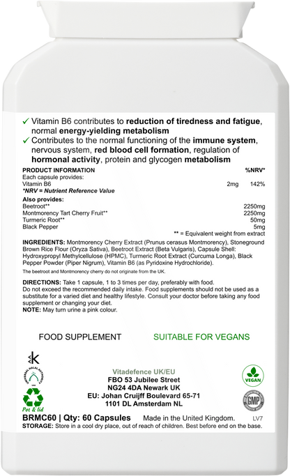 Montmorency Multi | With Vitamin B6, Beetroot & Tart Cherry – 60 Capsules -  Vitadefence® - Vitadefence®
