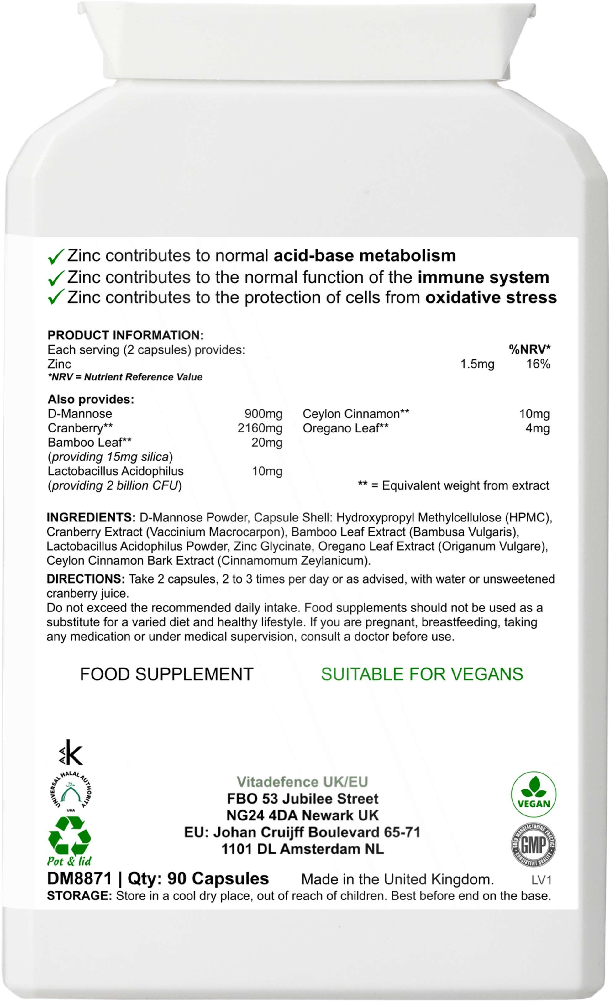 Cranberry Multi | With D-Mannose, Zinc & Botanicals – 90 Vegan Capsules -  Vitadefence® - Vitadefence®
