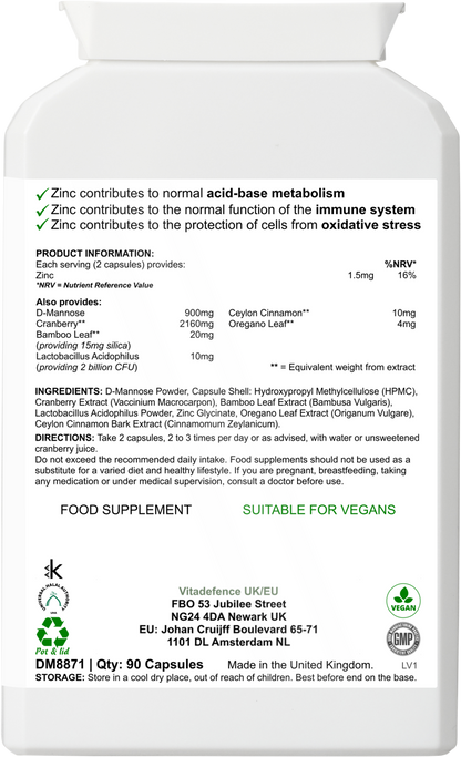 Cranberry Multi | With D-Mannose, Zinc & Botanicals – 90 Vegan Capsules -  Vitadefence® - Vitadefence®
