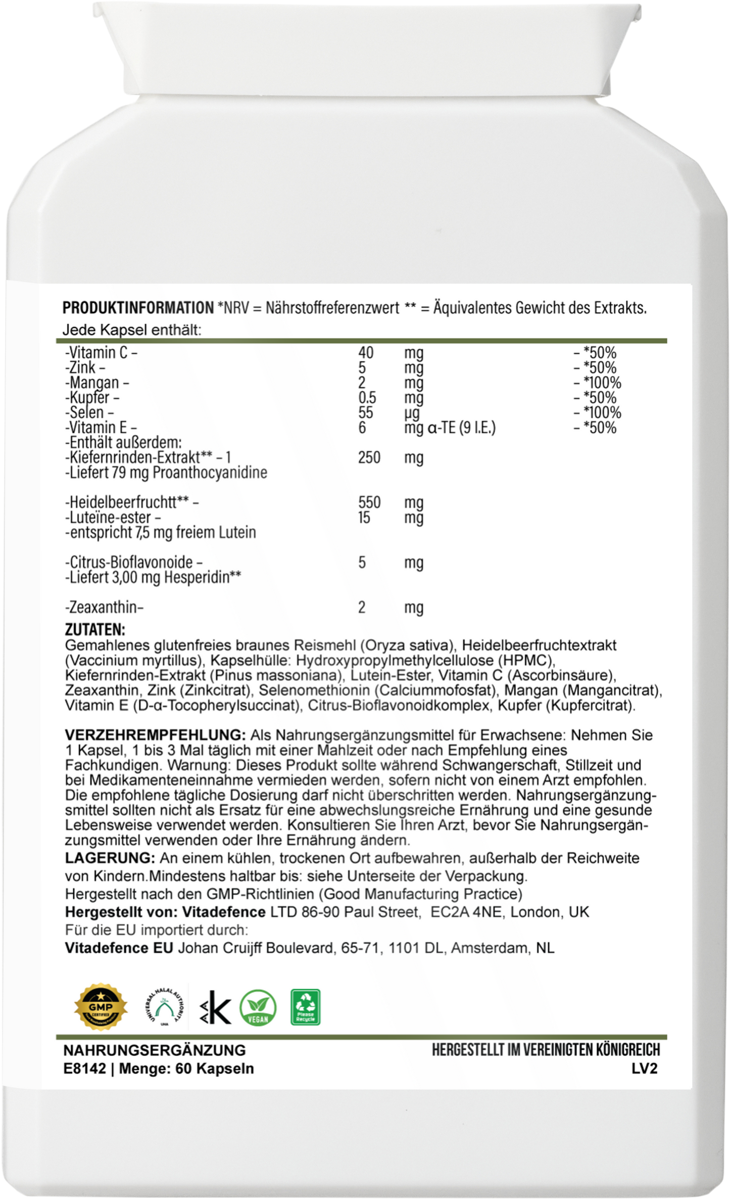 Bilberry Multi | With Pine Bark, Lutein, Zinc, Selenium & Vitamins – 60 Capsules -  Vitadefence® - Vitadefence®
