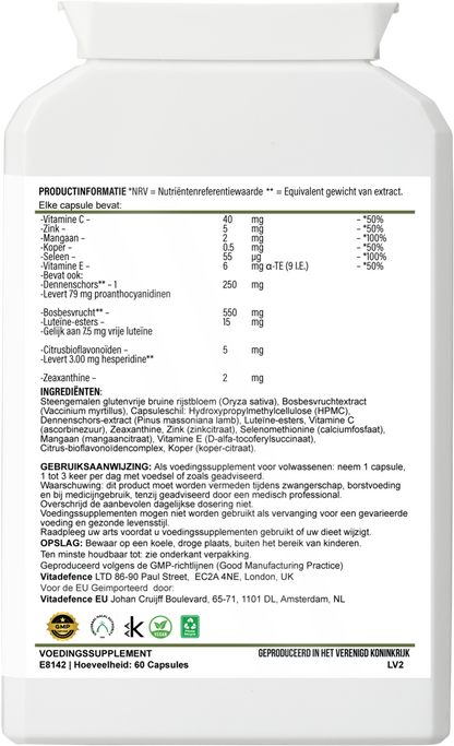 Bilberry Multi | With Pine Bark, Lutein, Zinc, Selenium & Vitamins – 60 Capsules -  Vitadefence® - Vitadefence®
