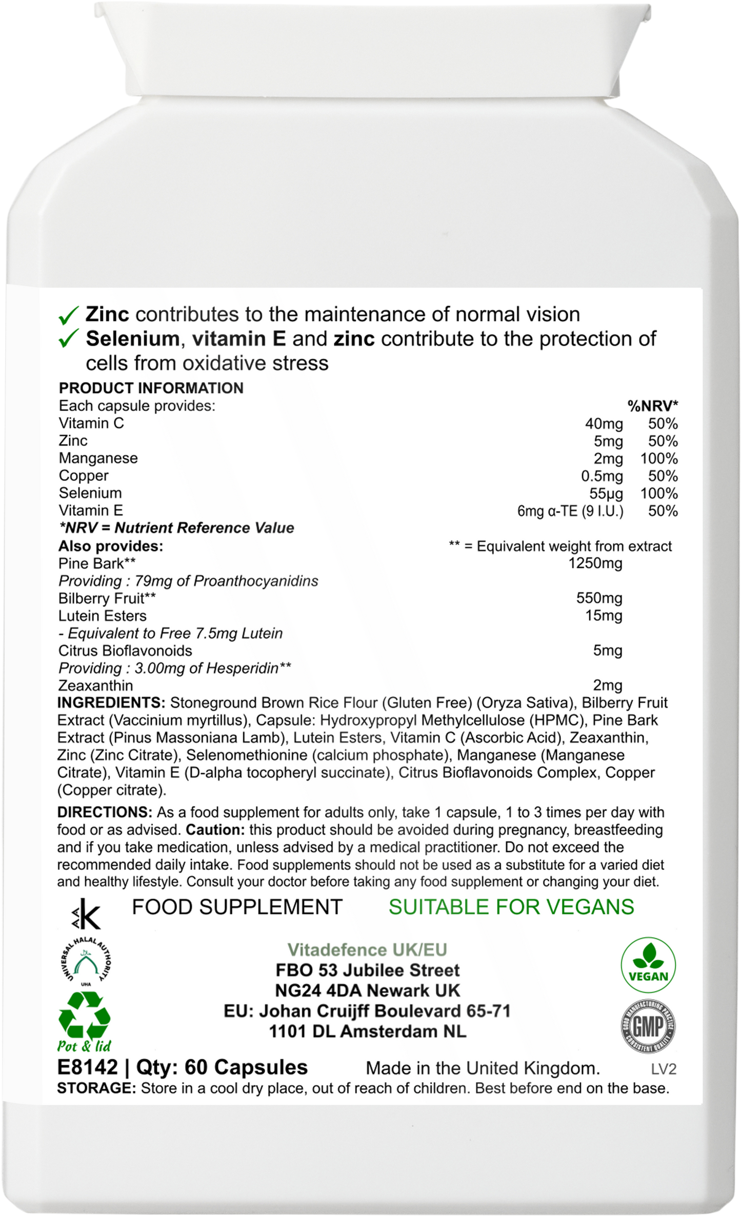 Bilberry Multi | With Pine Bark, Lutein, Zinc, Selenium & Vitamins – 60 Capsules -  Vitadefence® - Vitadefence®
