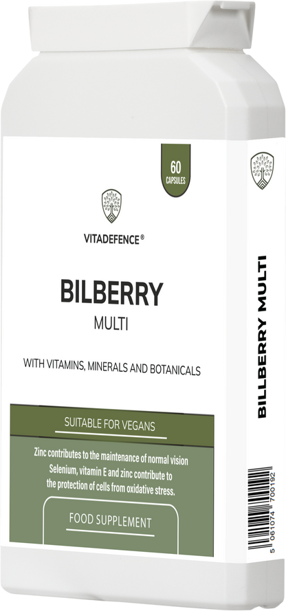 Bilberry Multi | With Pine Bark, Lutein, Zinc, Selenium & Vitamins – 60 Capsules -  Vitadefence® - Vitadefence®
