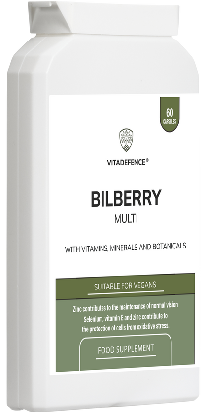 Bilberry Multi | With Pine Bark, Lutein, Zinc, Selenium & Vitamins – 60 Capsules -  Vitadefence® - Vitadefence®
