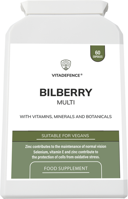 Bilberry Multi | With Pine Bark, Lutein, Zinc, Selenium & Vitamins – 60 Capsules -  Vitadefence® - Vitadefence®
