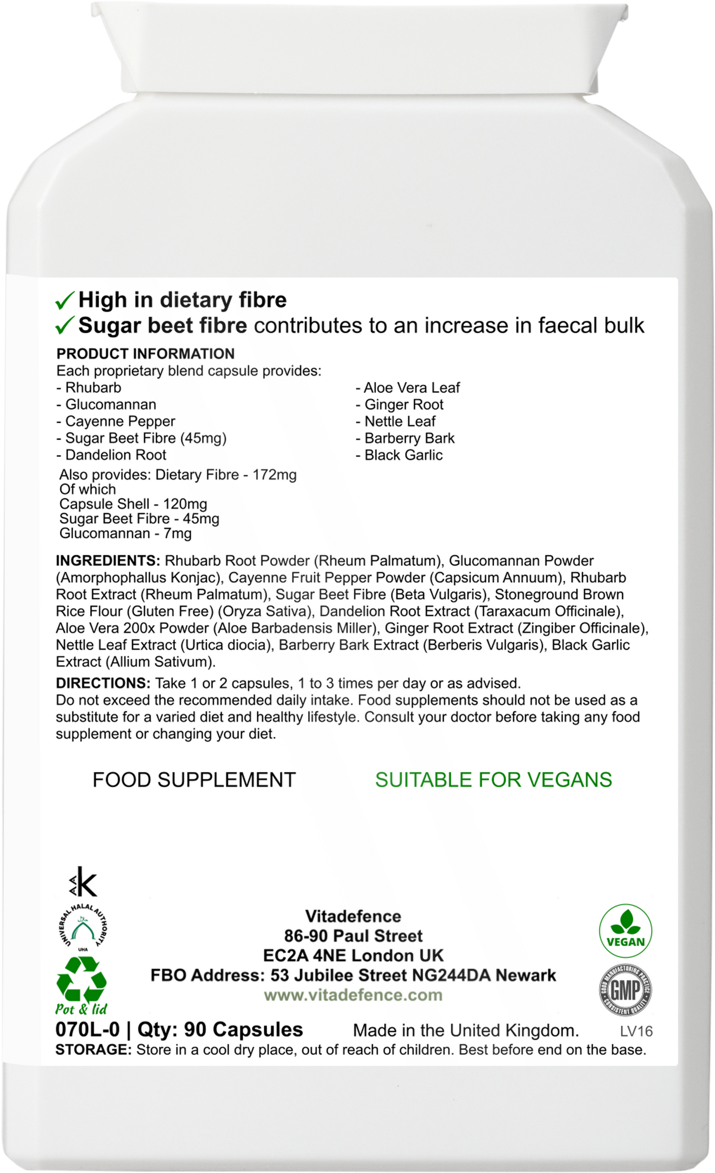 Herbal Multi – Sugar Beet Fibre & Botanical Blend – 90 Vegan Capsules -  Vitadefence® - Vitadefence®
