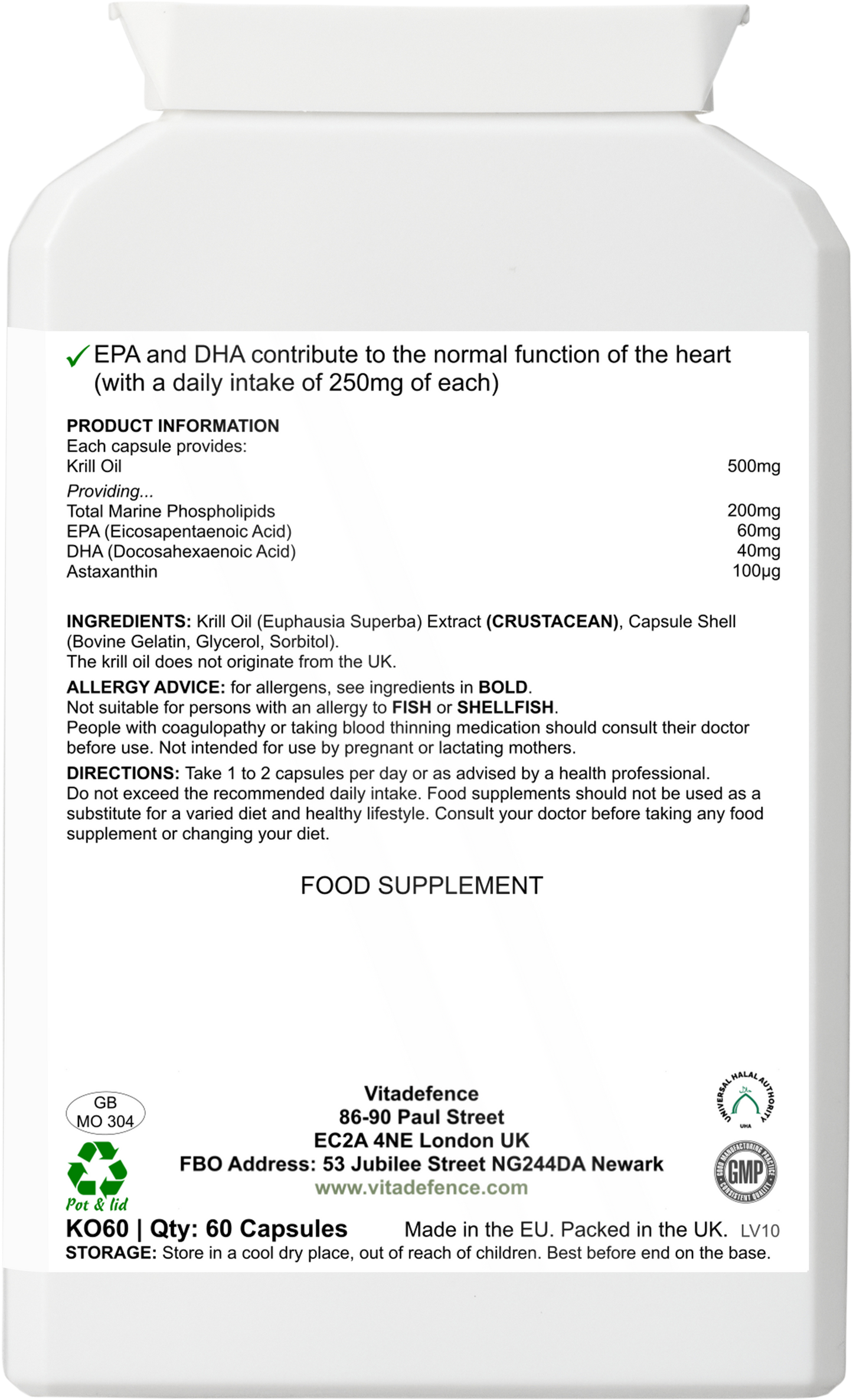 Krill Oil Antarctic | 500 mg with EPA, DHA & Astaxanthin – 60 Softgels -  Vitadefence® - Vitadefence®
