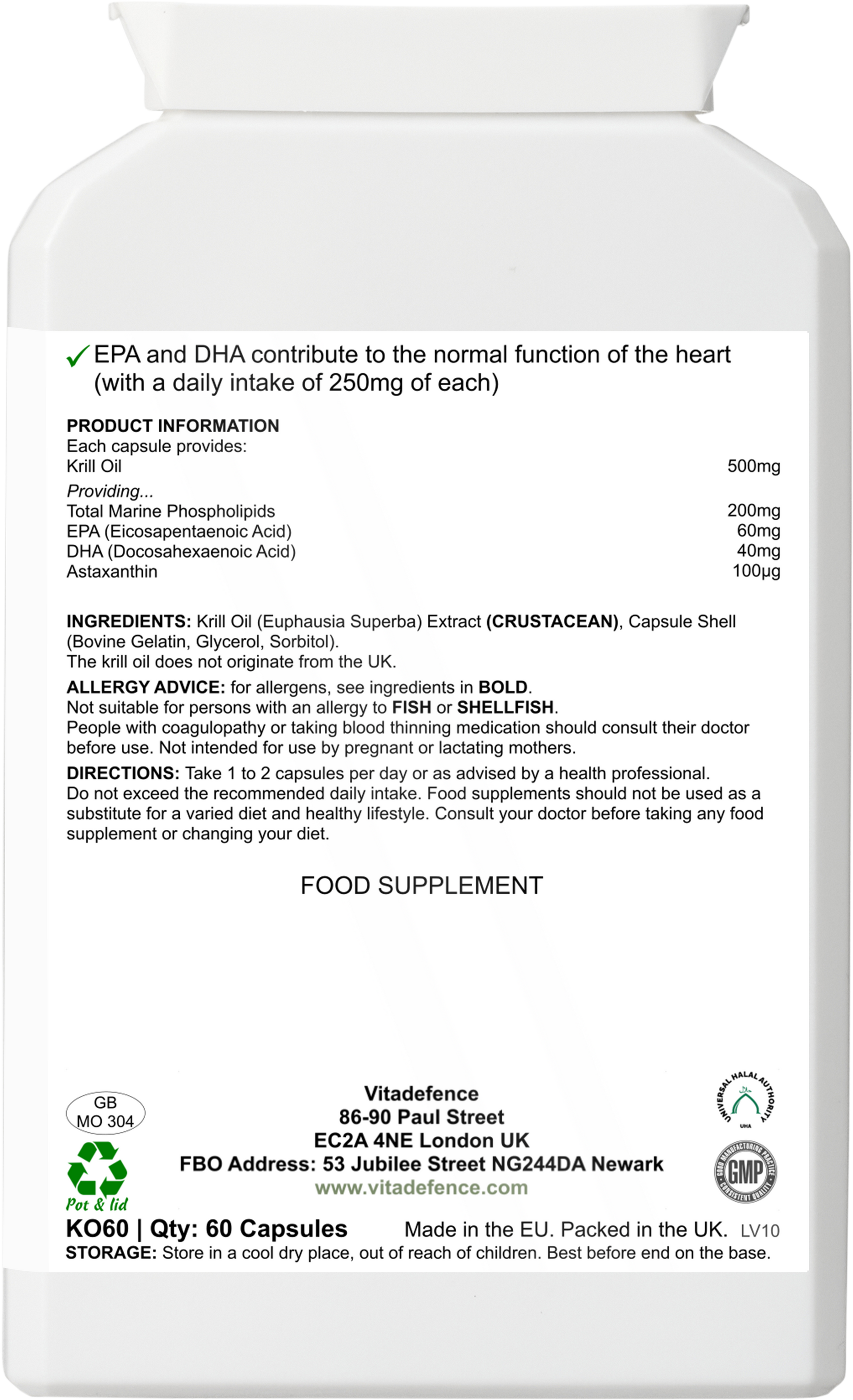 Krill Oil Antarctic | 500 mg with EPA, DHA & Astaxanthin – 60 Softgels -  Vitadefence® - Vitadefence®
