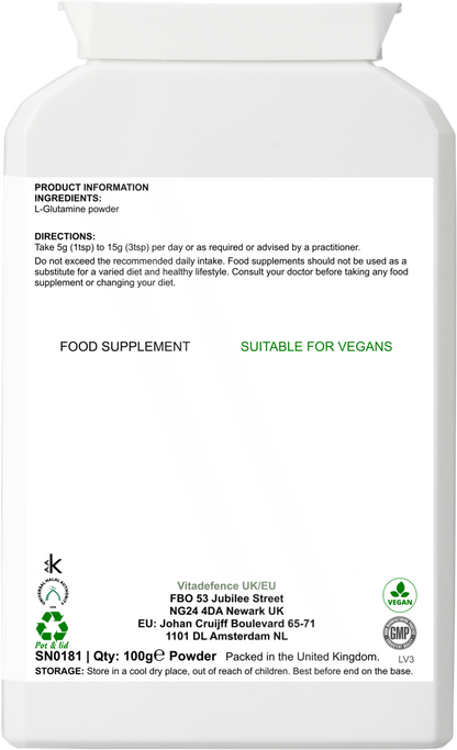 L-Glutamine Powder |  Vegan – 100 g -  Vitadefence® - Vitadefence®
