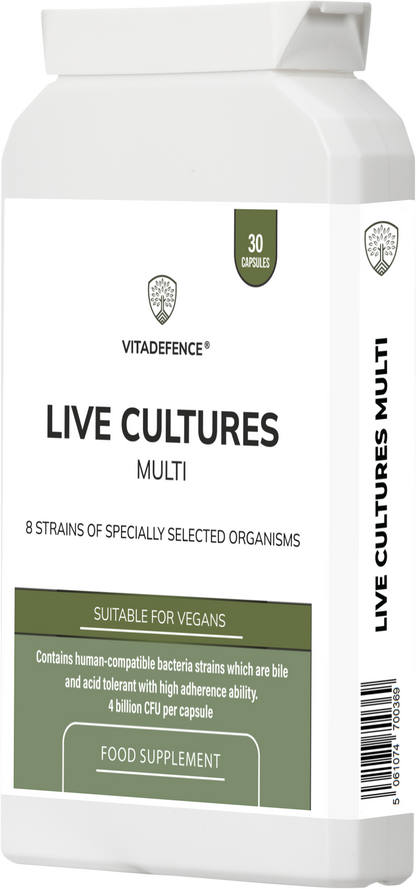 Live Cultures Multi | 8 Strains, 4 Billion CFU – 30 Capsules -  Vitadefence® - Vitadefence®
