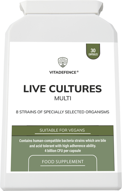 Live Cultures Multi | 8 Strains, 4 Billion CFU – 30 Capsules -  Vitadefence® - Vitadefence®
