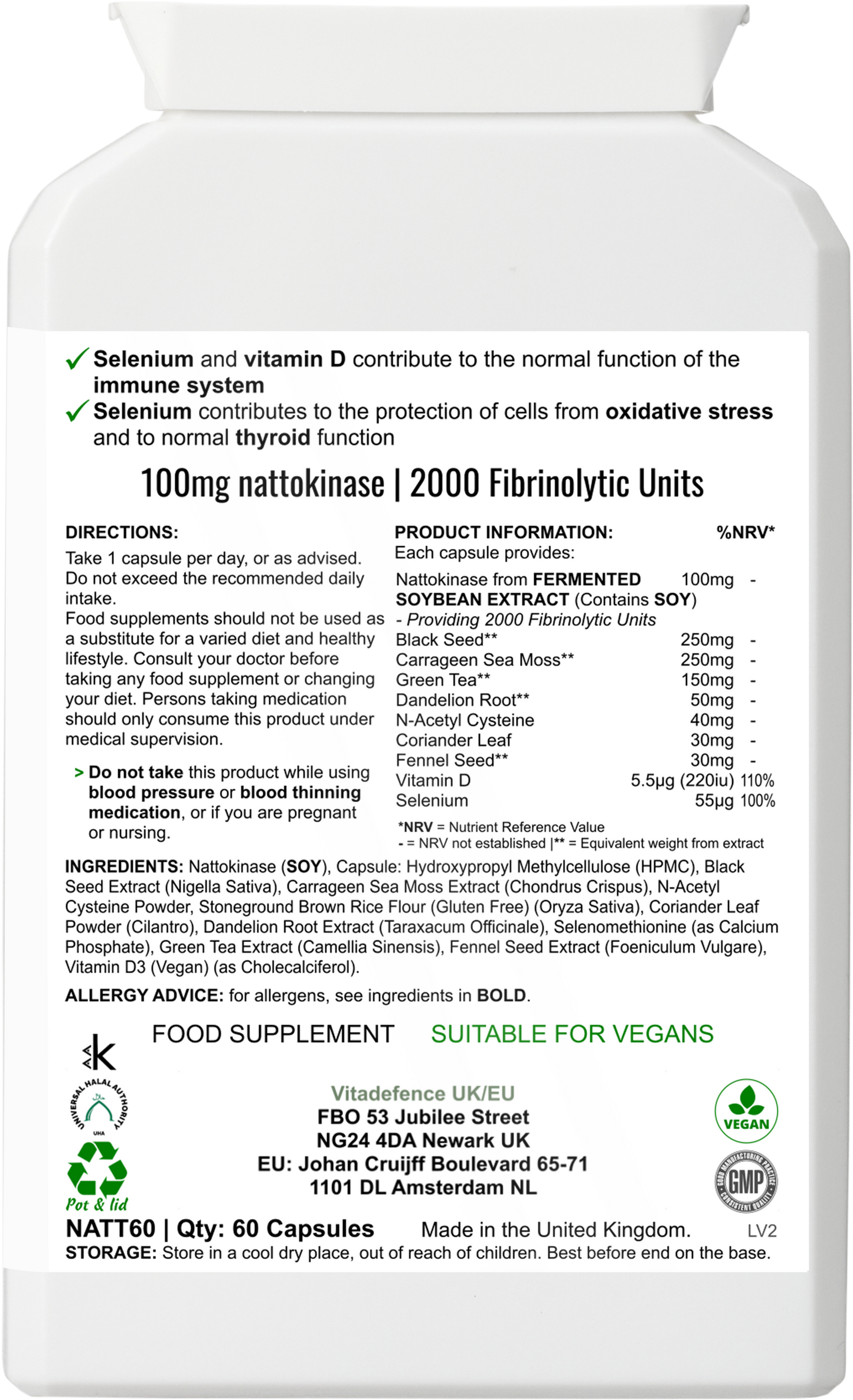 Nattokinase Multi | With Vitamin D3, Selenium & Botanicals – 60 Capsules -  Vitadefence® - Vitadefence®
