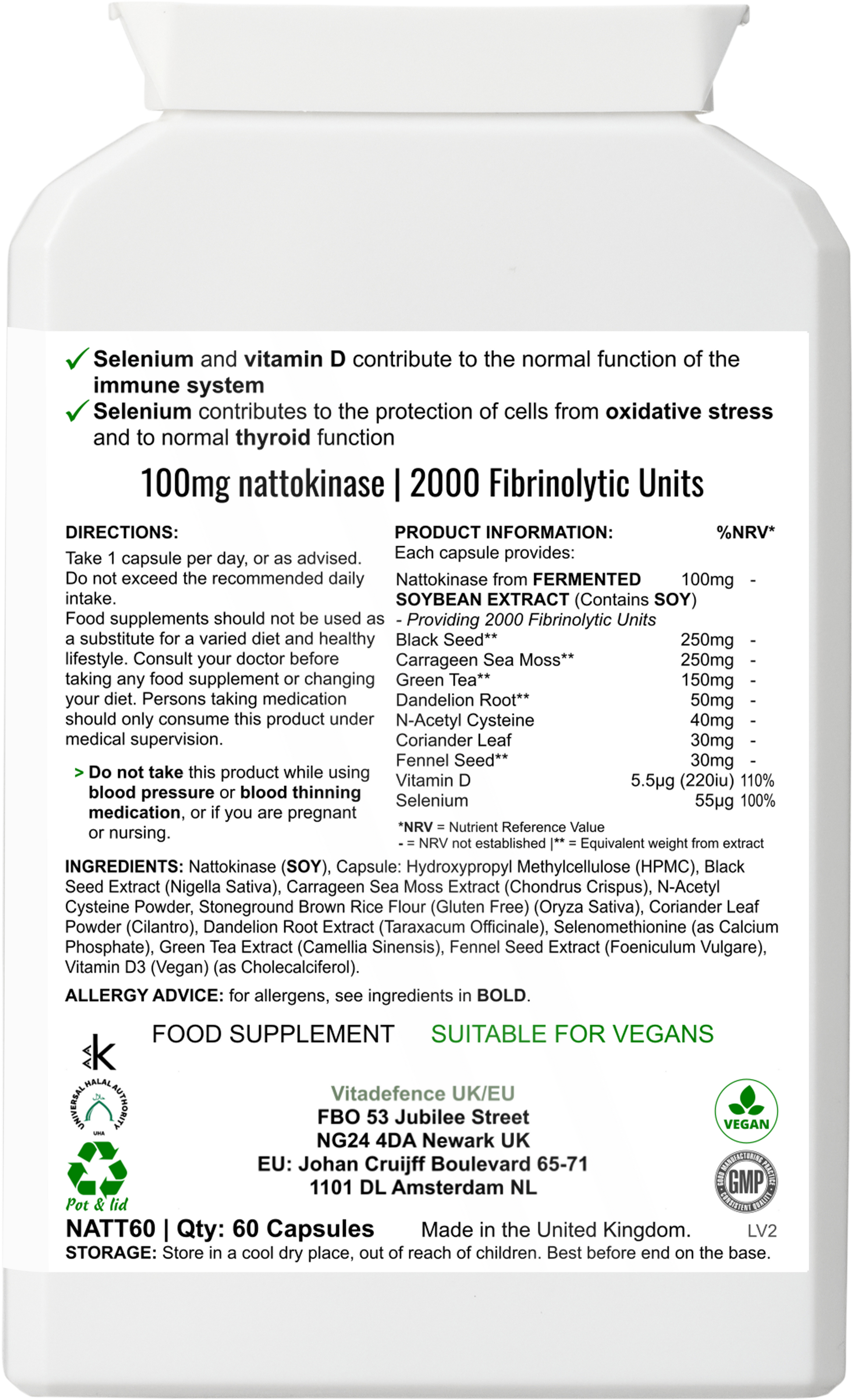 Nattokinase Multi | With Vitamin D3, Selenium & Botanicals – 60 Capsules -  Vitadefence® - Vitadefence®
