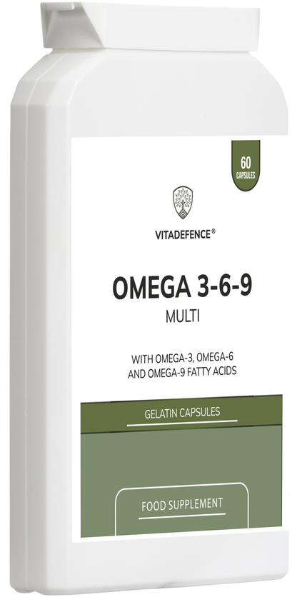 Omega 3-6-9 Multi | With Fish Oil, Flaxseed, Sunflower Oil & Vitamin E – 60 Gelatin Capsules -  Vitadefence® - Vitadefence®

