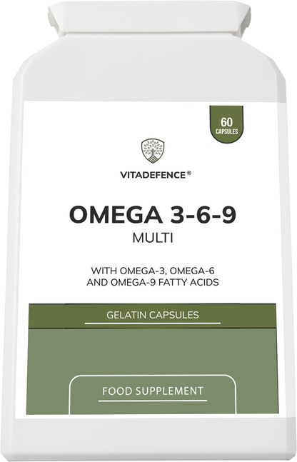 Omega 3-6-9 Multi | With Fish Oil, Flaxseed, Sunflower Oil & Vitamin E – 60 Gelatin Capsules -  Vitadefence® - Vitadefence®
