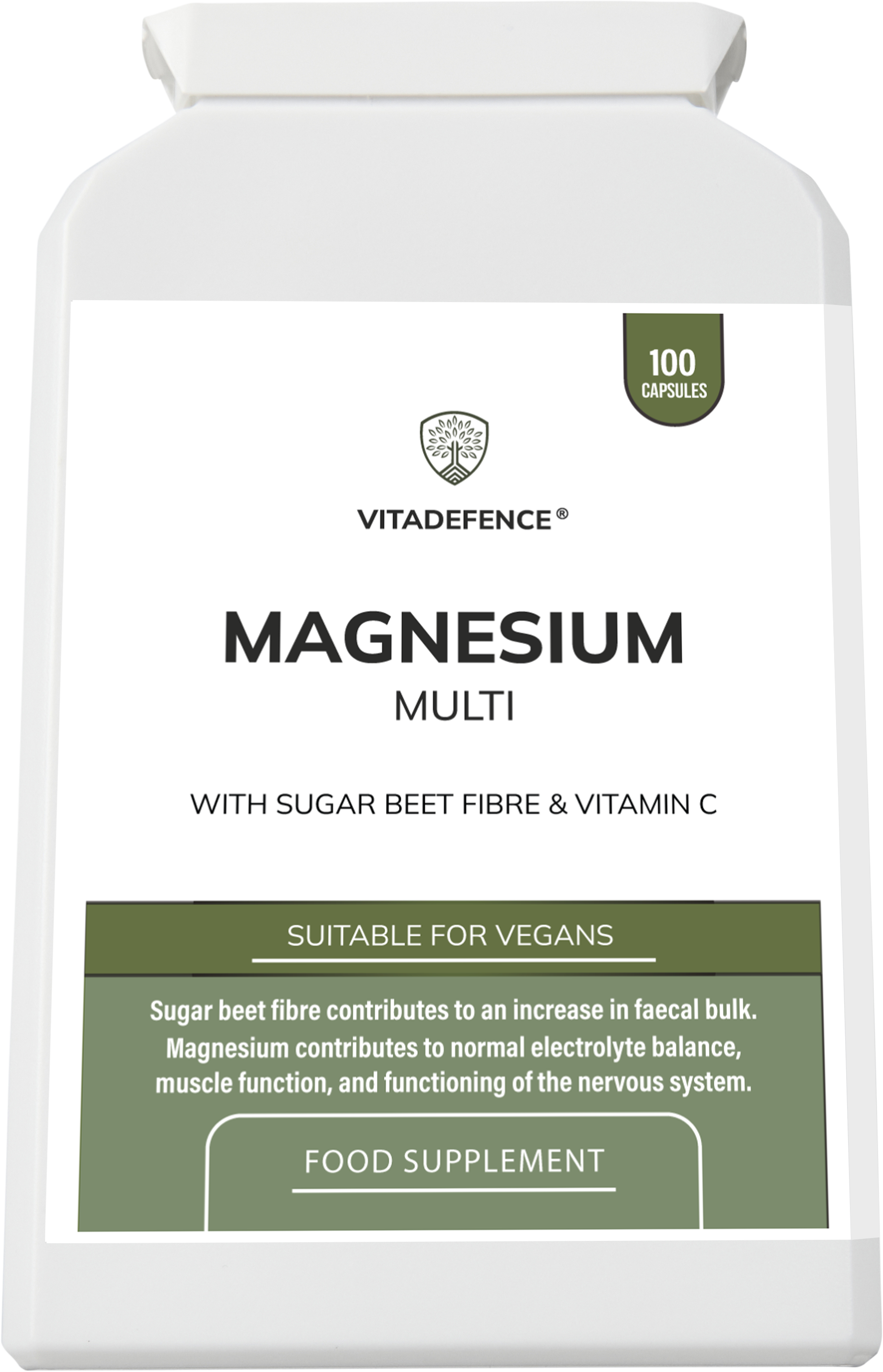 Magnesium Multi | With Vitamin C & Sugar Beet Fibre – 100 Vegan Capsules -  Vitadefence® - Vitadefence®

