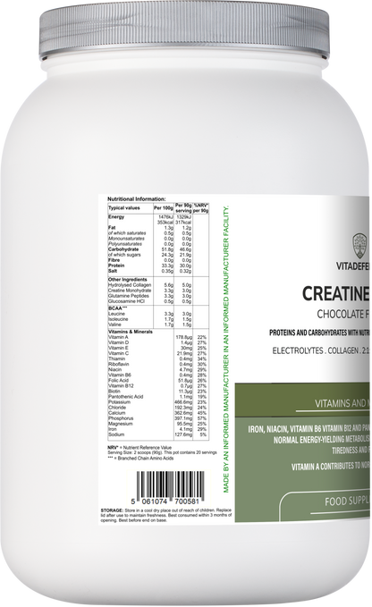 Creatine Multi | Chocolate Flavour Recovery Shake with BCAA, Collagen, Electrolytes, Vitamins & Minerals – 1.8 kg -  Vitadefence® - Vitadefence®
