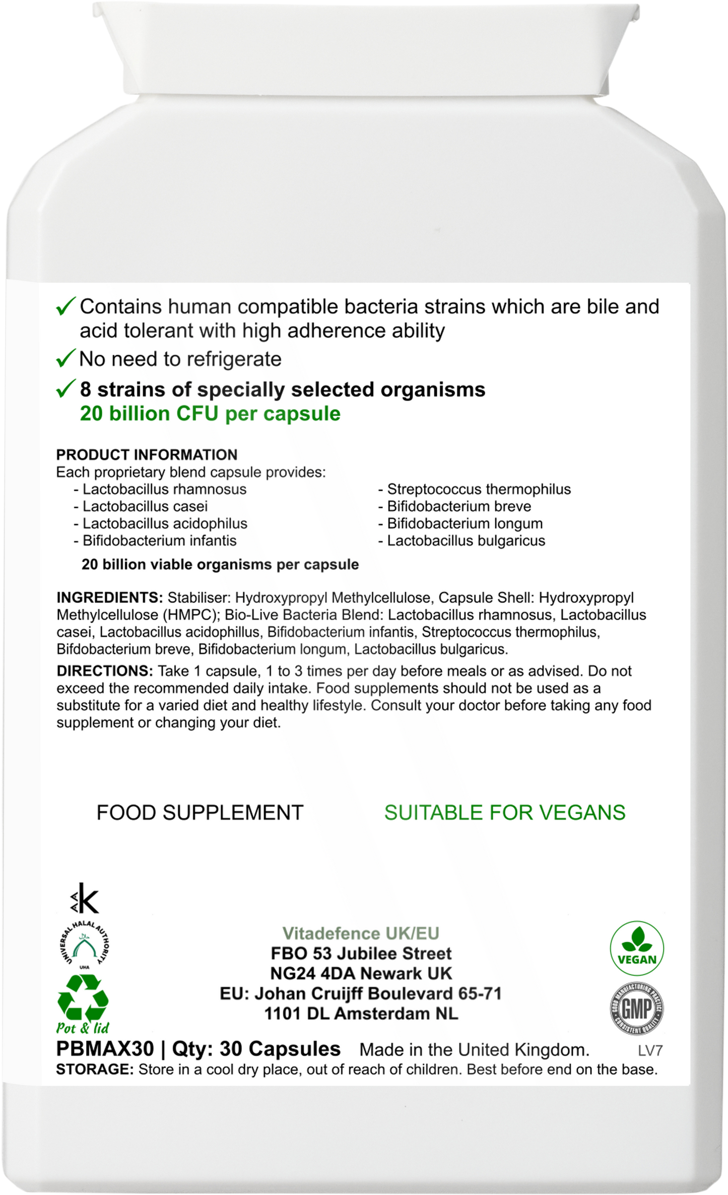 Live Cultures Max | 8-Strain Formula, 20 Billion CFU – 30 Capsules -  Vitadefence® - Vitadefence®
