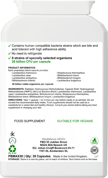 Live Cultures Max | 8-Strain Formula, 20 Billion CFU – 30 Capsules -  Vitadefence® - Vitadefence®
