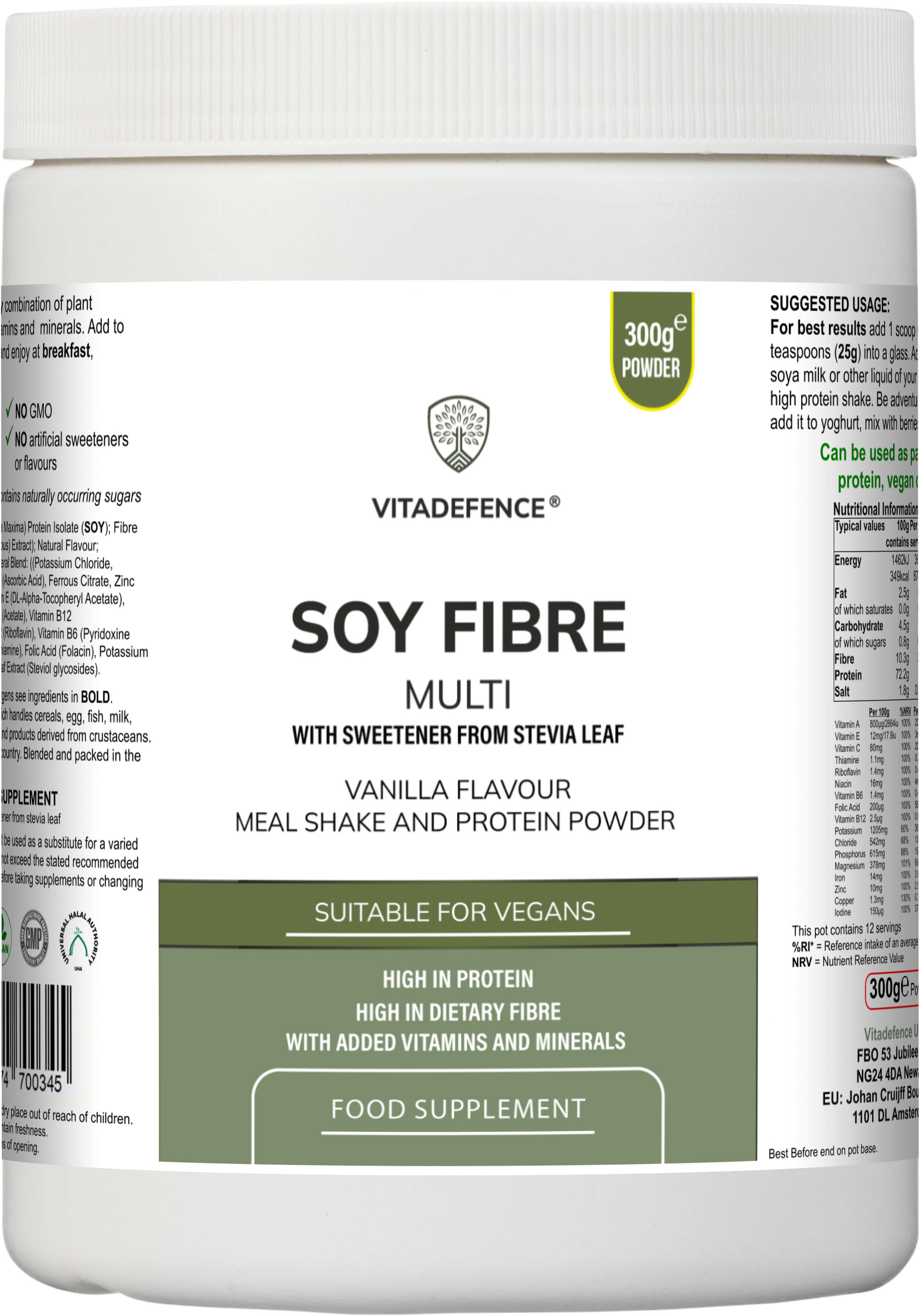 Soy Fibre Multi | Vanilla Flavour Protein Powder with Vitamins & Minerals – 300 g -  Vitadefence® - Vitadefence®
