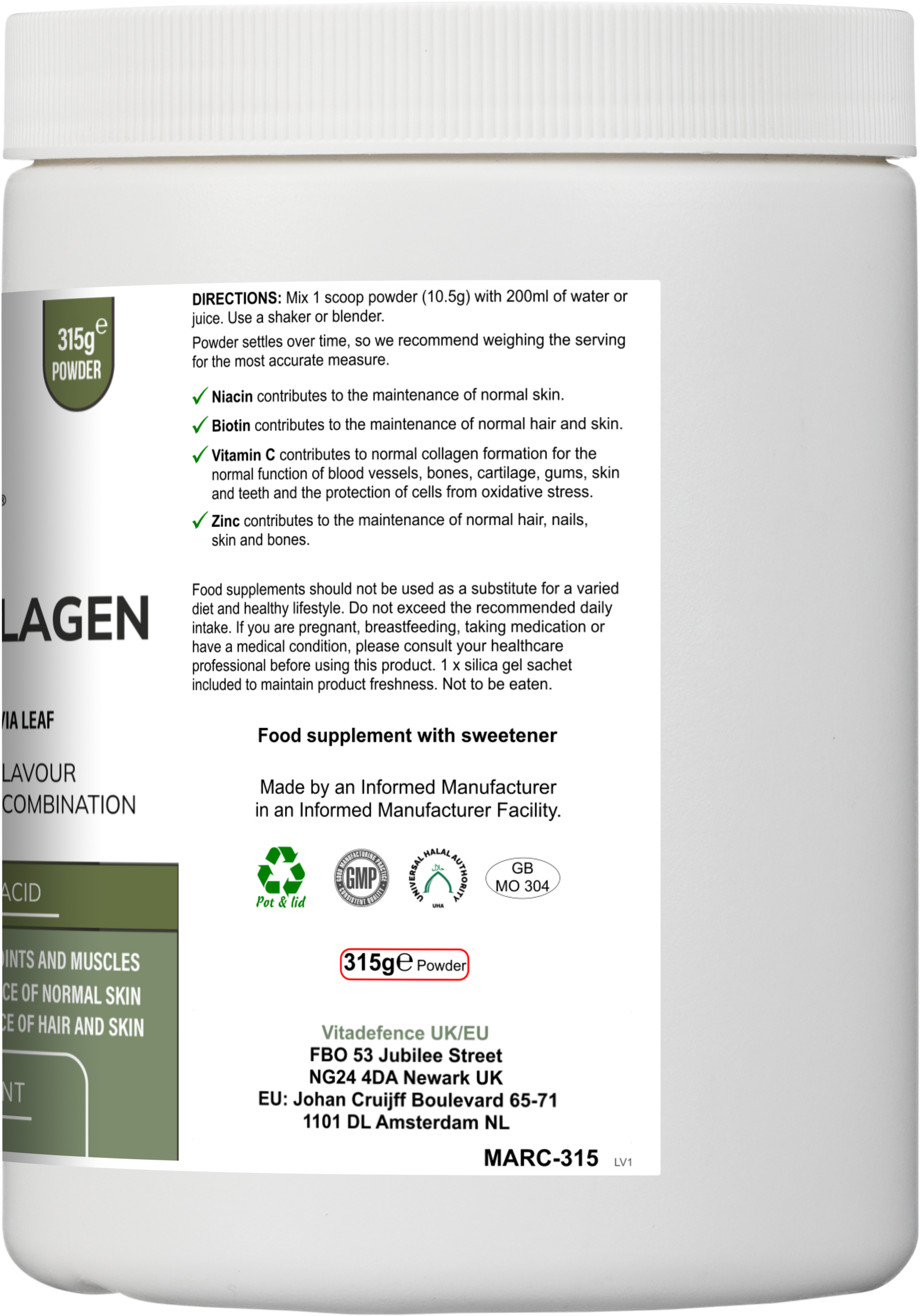 Marine Collagen Multi | Orange & Mango Flavour Powder with Hyaluronic Acid, MSM, Vitamins & Minerals – 315 g -  Vitadefence® - Vitadefence®
