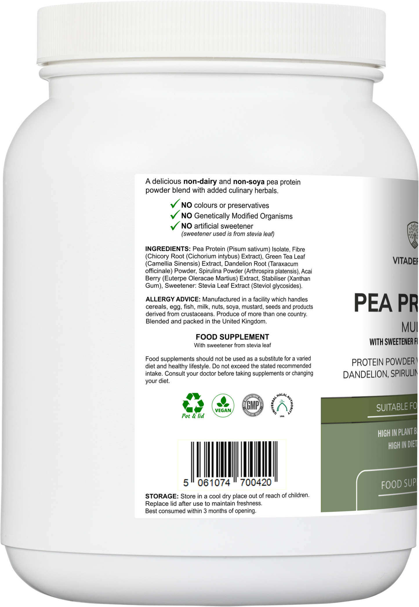 Pea Protein Multi | Plant-Based Protein Powder with Green Tea, Spirulina, Açai & Dandelion – 500 g -  Vitadefence® - Vitadefence®
