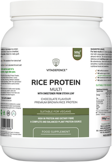 Rice Protein Multi | Chocolate Flavour Powder with Green Tea & Guarana – 500 g -  Vitadefence® - Vitadefence®
