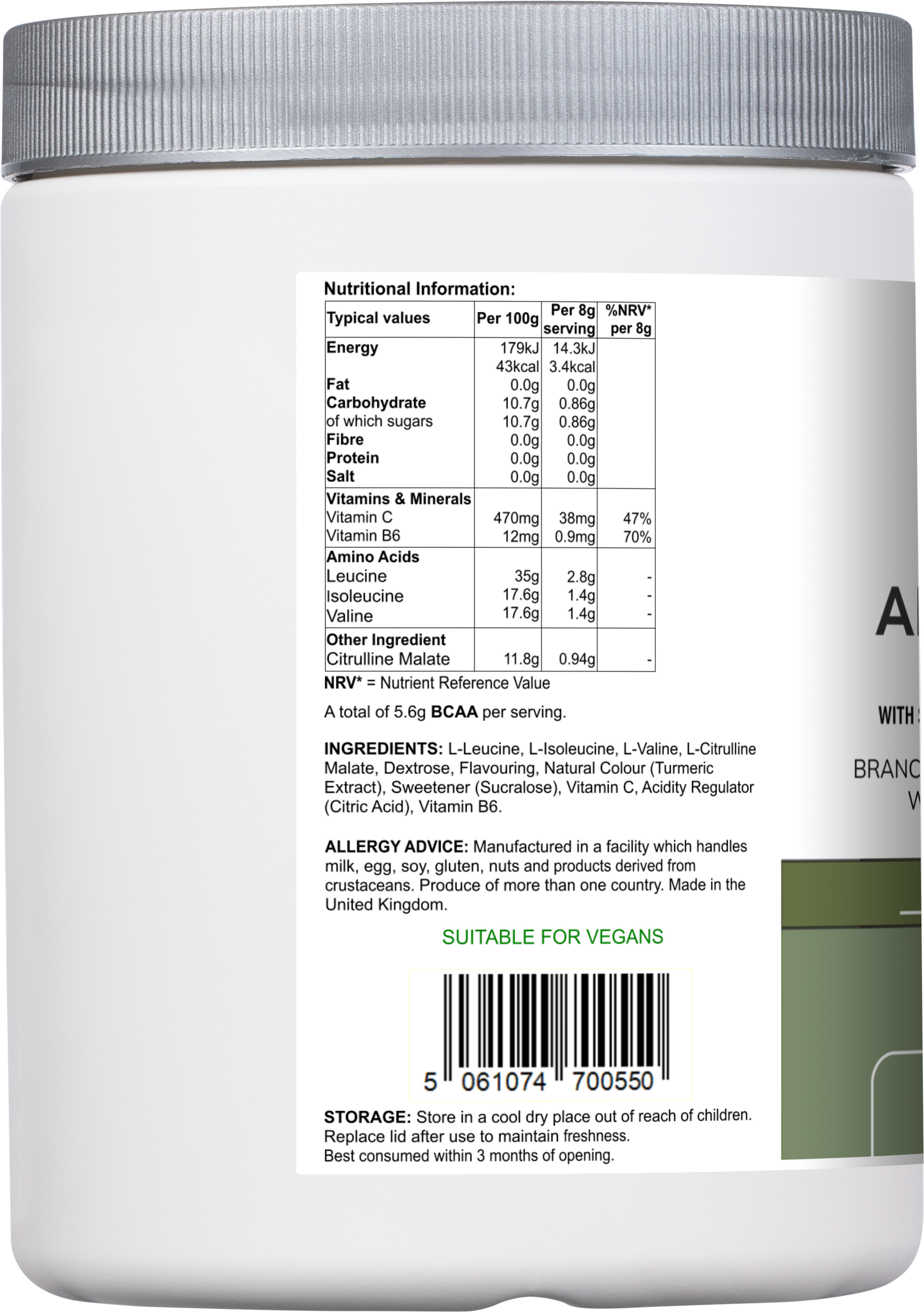 Amino Acid Multi | Lemon & Lime Flavour with Citrulline Malate, BCAAs & Vitamins – 300 g -  Vitadefence® - Vitadefence®
