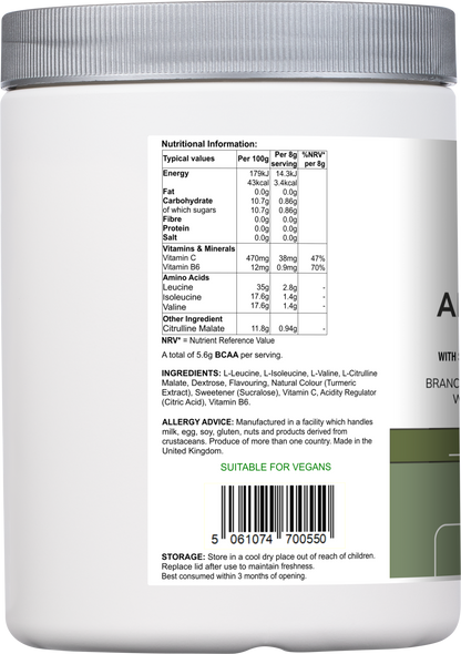 Amino Acid Multi | Lemon & Lime Flavour with Citrulline Malate, BCAAs & Vitamins – 300 g -  Vitadefence® - Vitadefence®
