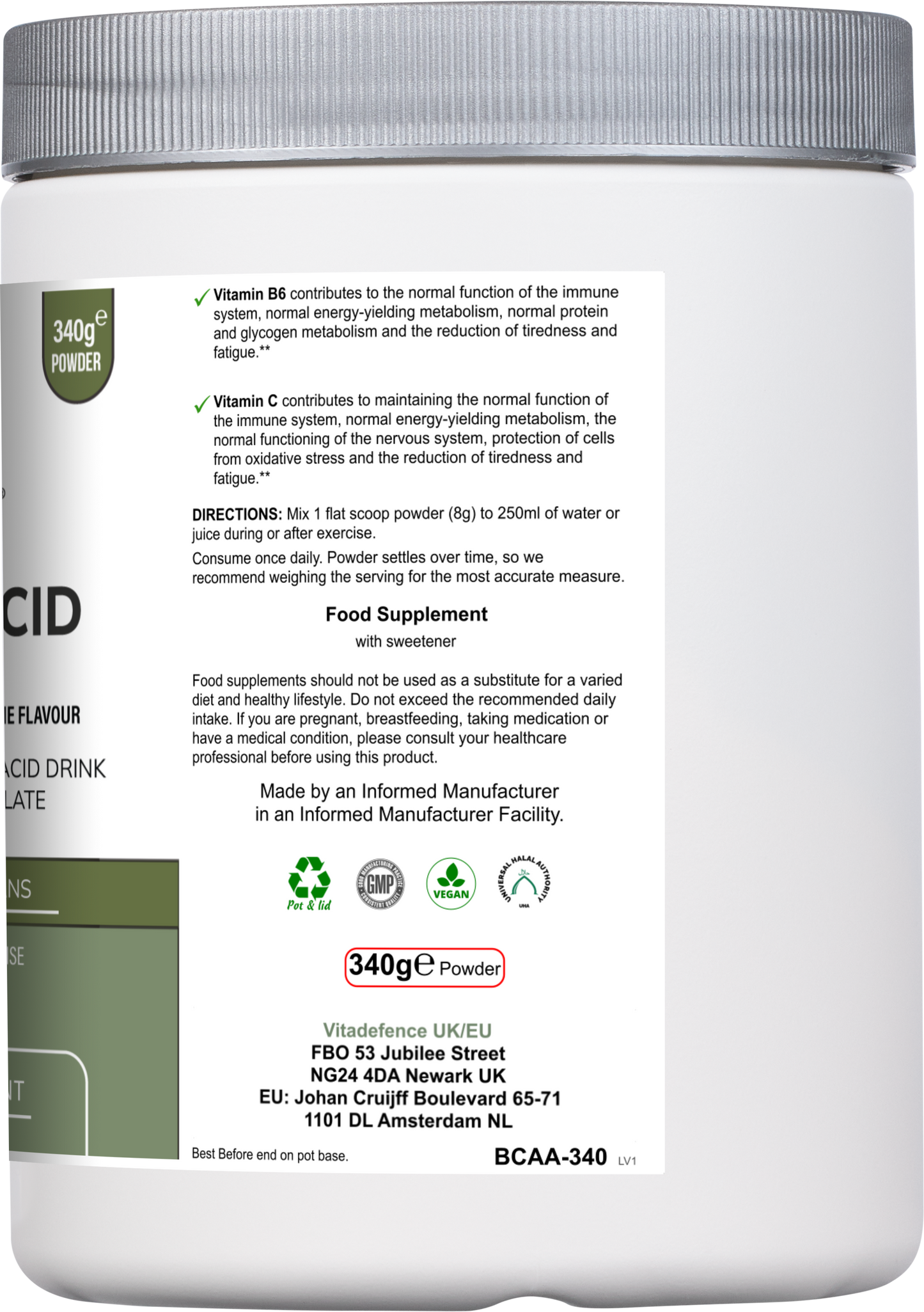 Amino Acid Multi | Lemon & Lime Flavour with Citrulline Malate, BCAAs & Vitamins – 300 g -  Vitadefence® - Vitadefence®
