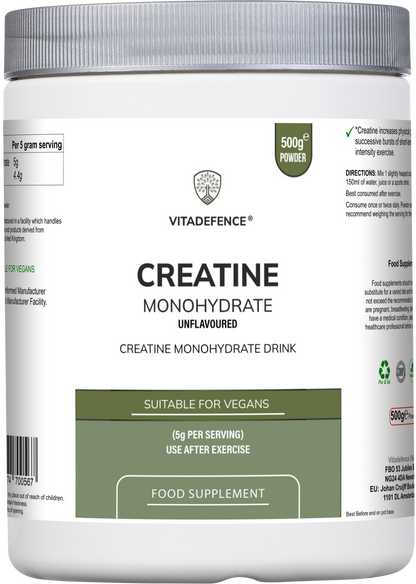 Creatine Monohydrate | Pure Unflavoured Creatine Powder – 500 g -  Vitadefence® - Vitadefence®
