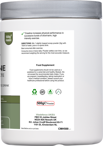 Creatine Monohydrate | Pure Unflavoured Creatine Powder – 500 g -  Vitadefence® - Vitadefence®
