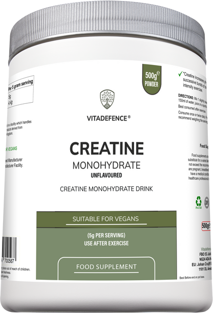Creatine Monohydrate | Pure Unflavoured Creatine Powder – 500 g -  Vitadefence® - Vitadefence®
