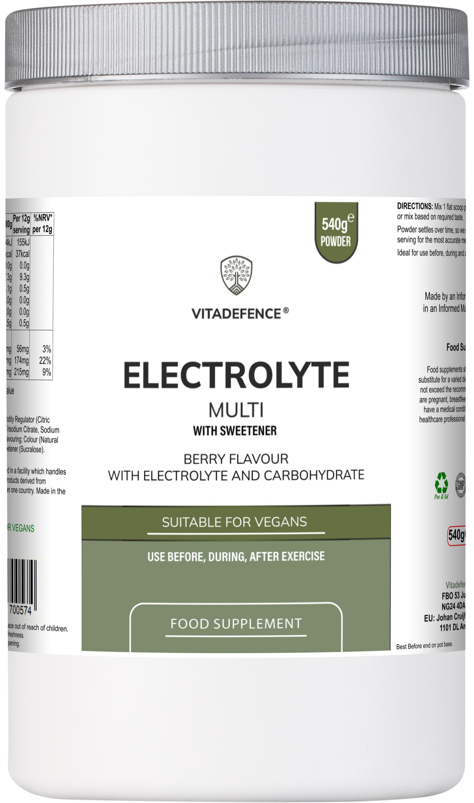 Electrolyte Multi | Berry Flavour Hydration Powder with Electrolytes & Minerals – 540 g -  Vitadefence® - Vitadefence®
