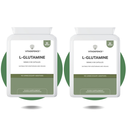 L-Glutamine 2-Pack | Pure L-Glutamine 500mg – 180 Capsules (2 x 90) -  Vitadefence® - Vitadefence®
