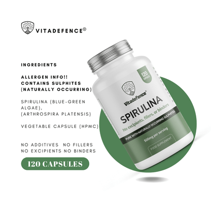 Spirulina | 500 mg Vegan Capsules – 120 Count -  Vitadefence® - Vitadefence®
