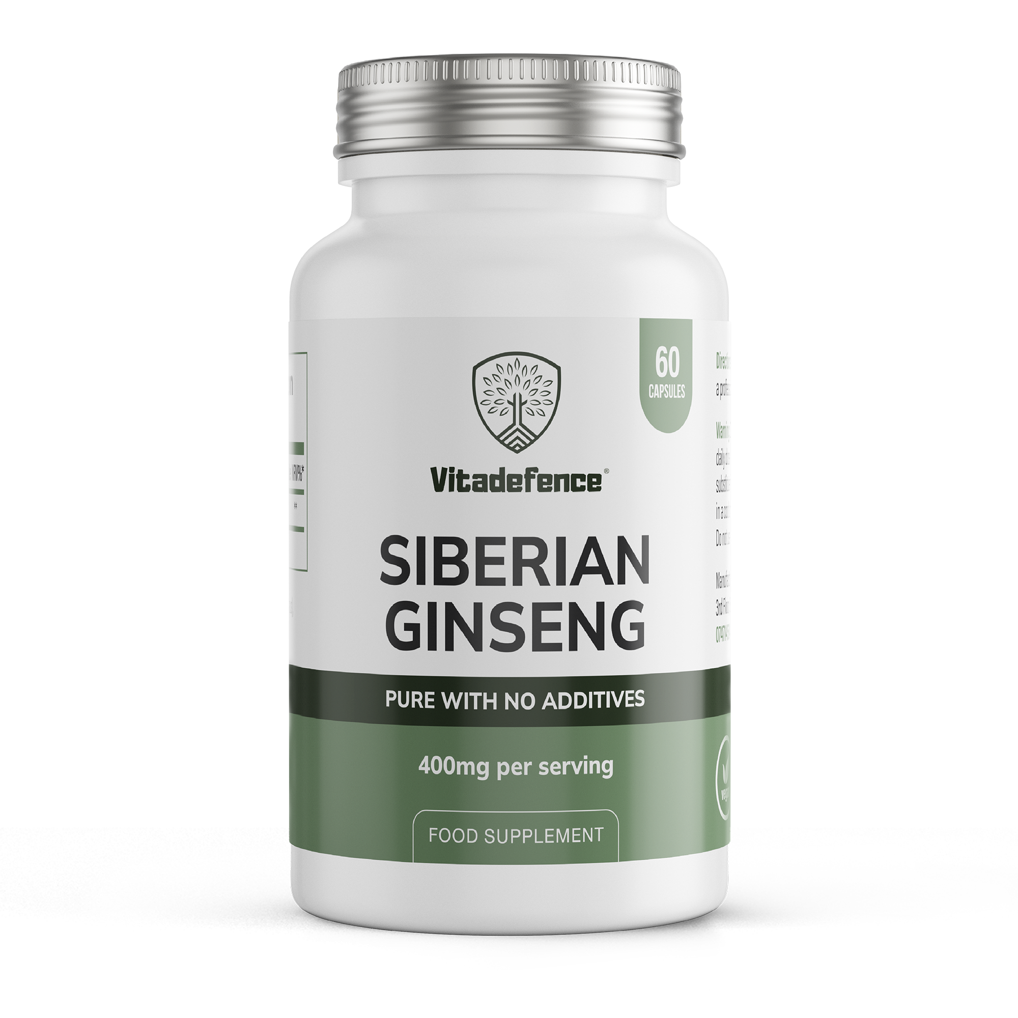 Siberian Ginseng | 400 mg Vegan Capsules – 60 Count -  Vitadefence® - Vitadefence®
