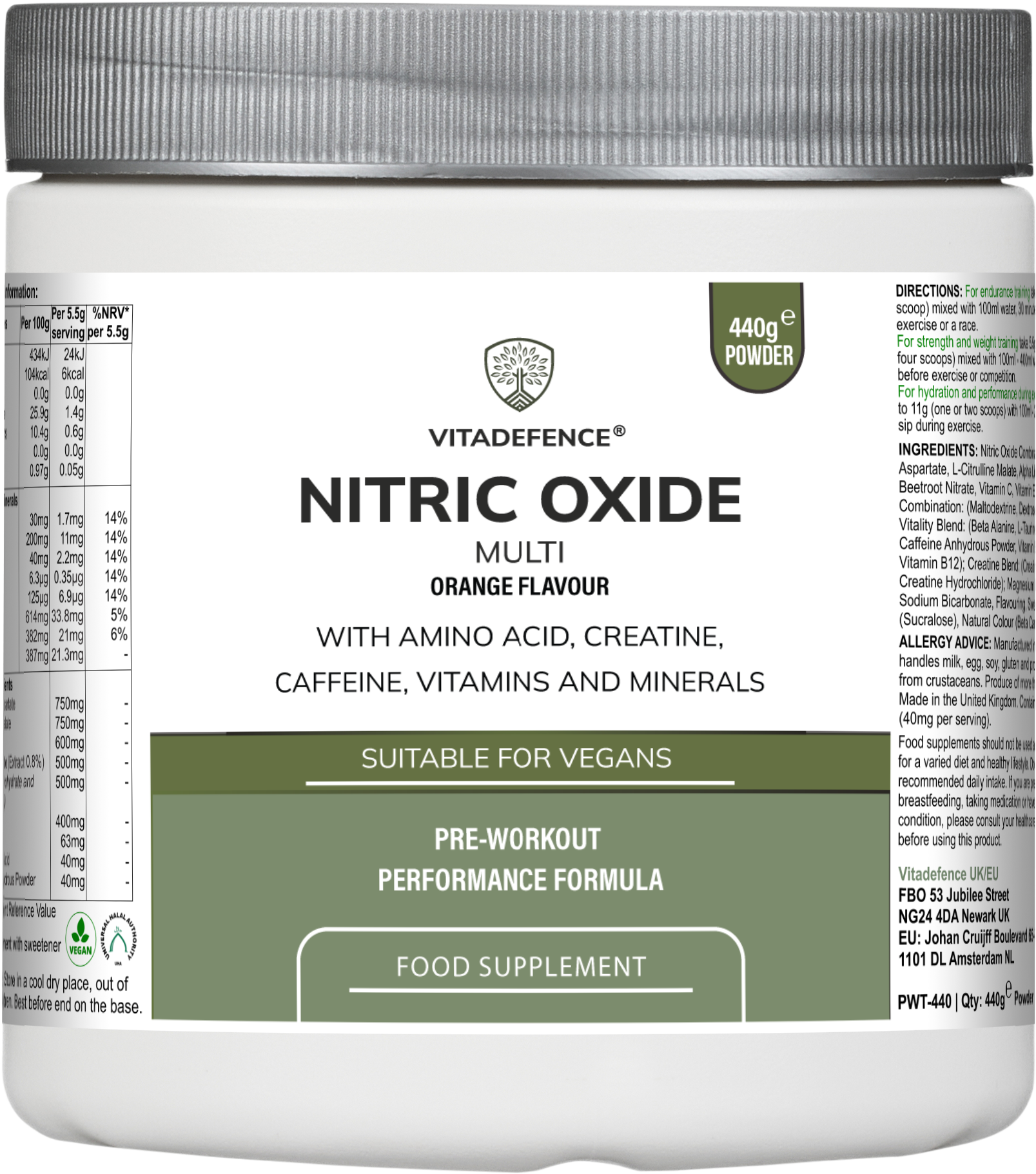 Nitric Oxide Multi | L-Arginine, L-Citrulline & Beetroot – 440g Powder -  Vitadefence® - Vitadefence®
