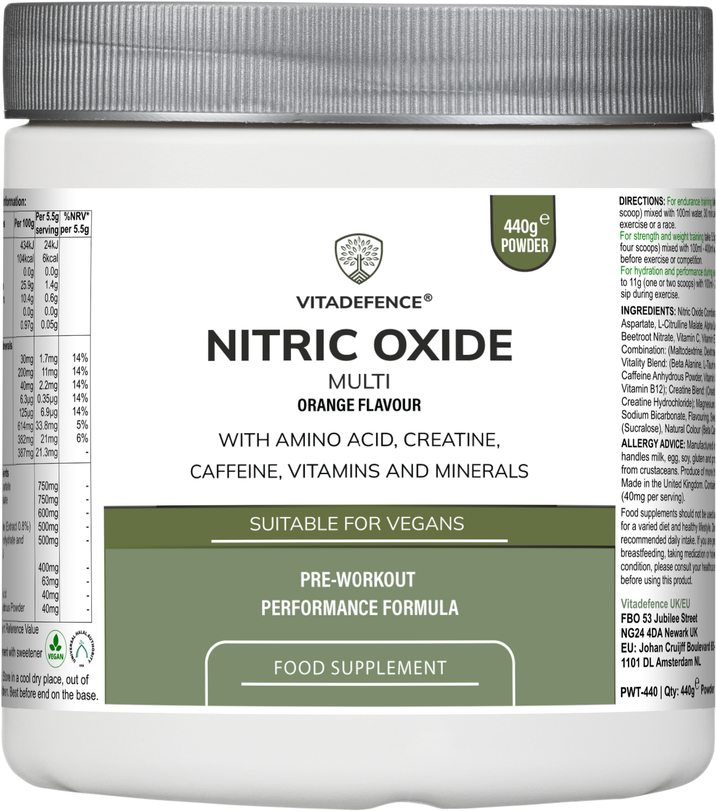 Nitric Oxide Multi | L-Arginine, L-Citrulline & Beetroot – 440g Powder -  Vitadefence® - Vitadefence®
